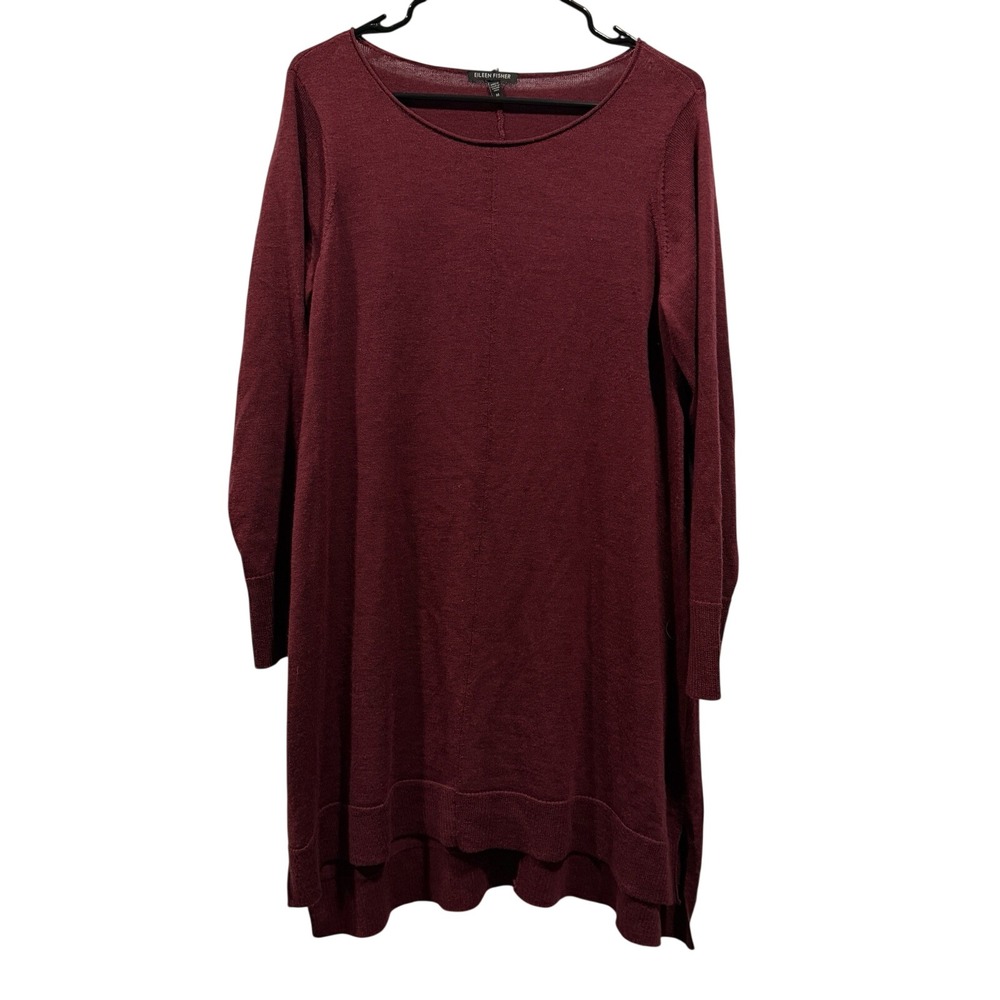 Eileen Fisher Asymmetrical Long Sleeve Dress in Wine - Picture 1 of 8
